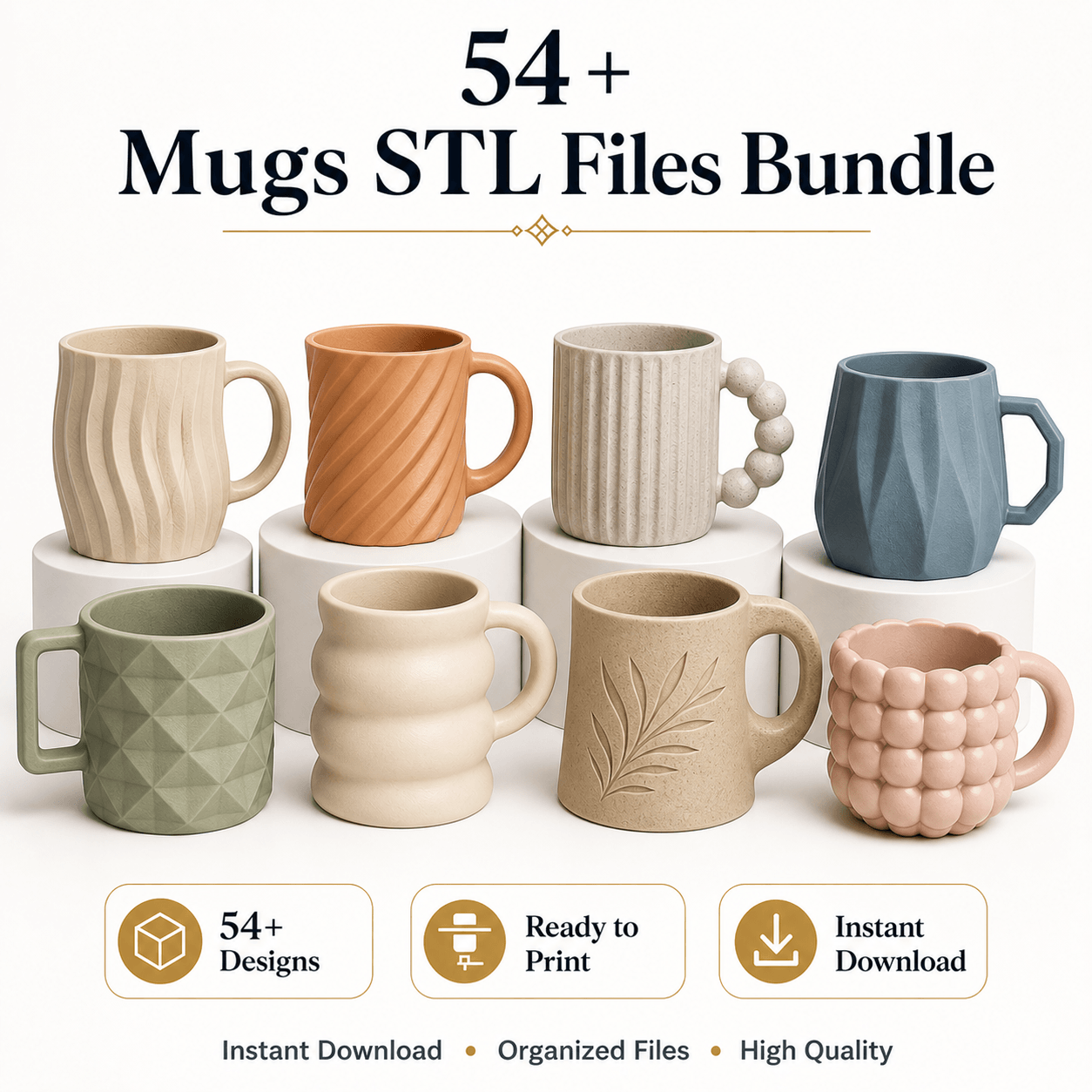 54+ Mugs designs STL Files Bundle